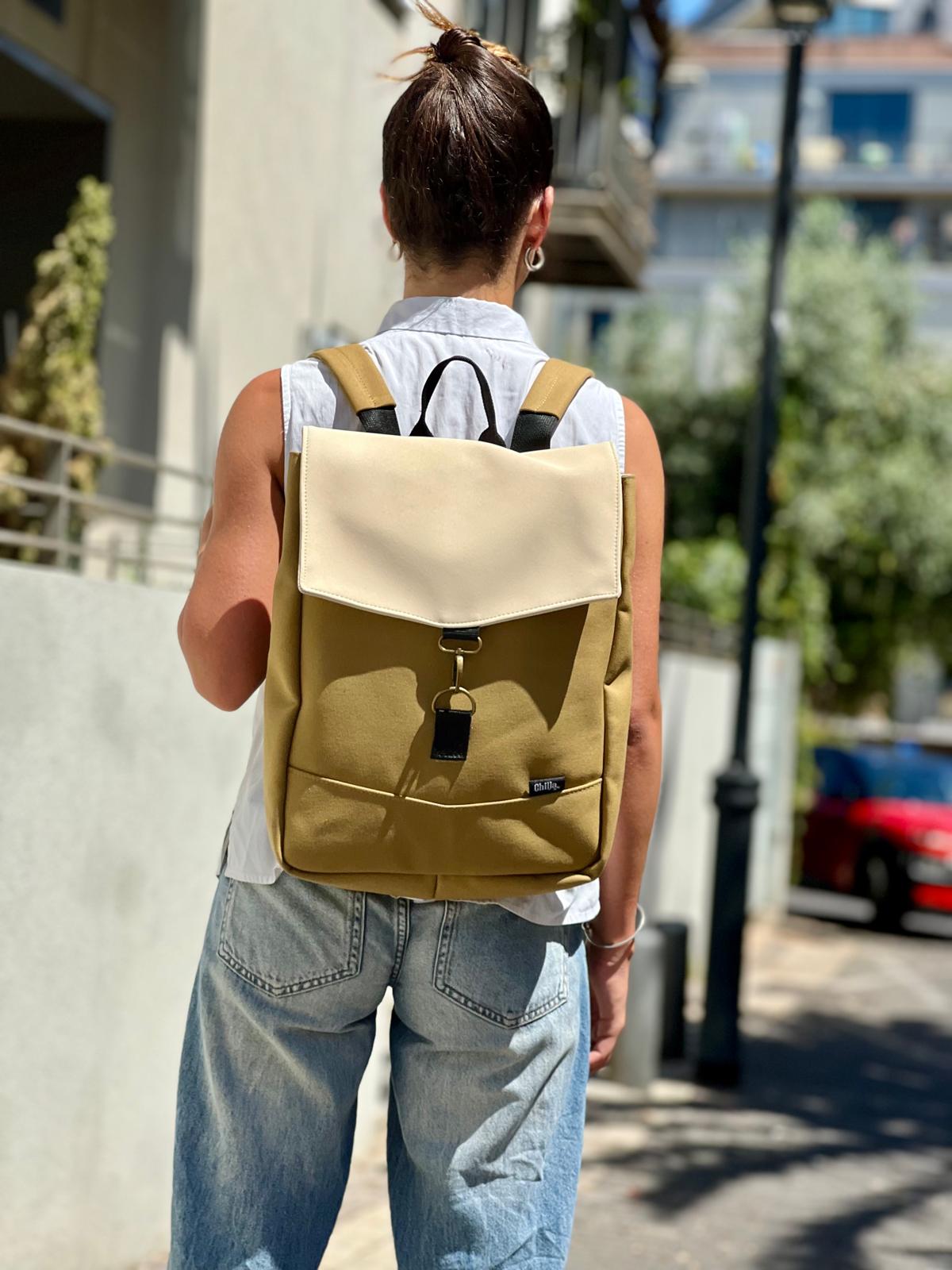 Mustard Canvas and Cream Nubuck Medium Students Backpack