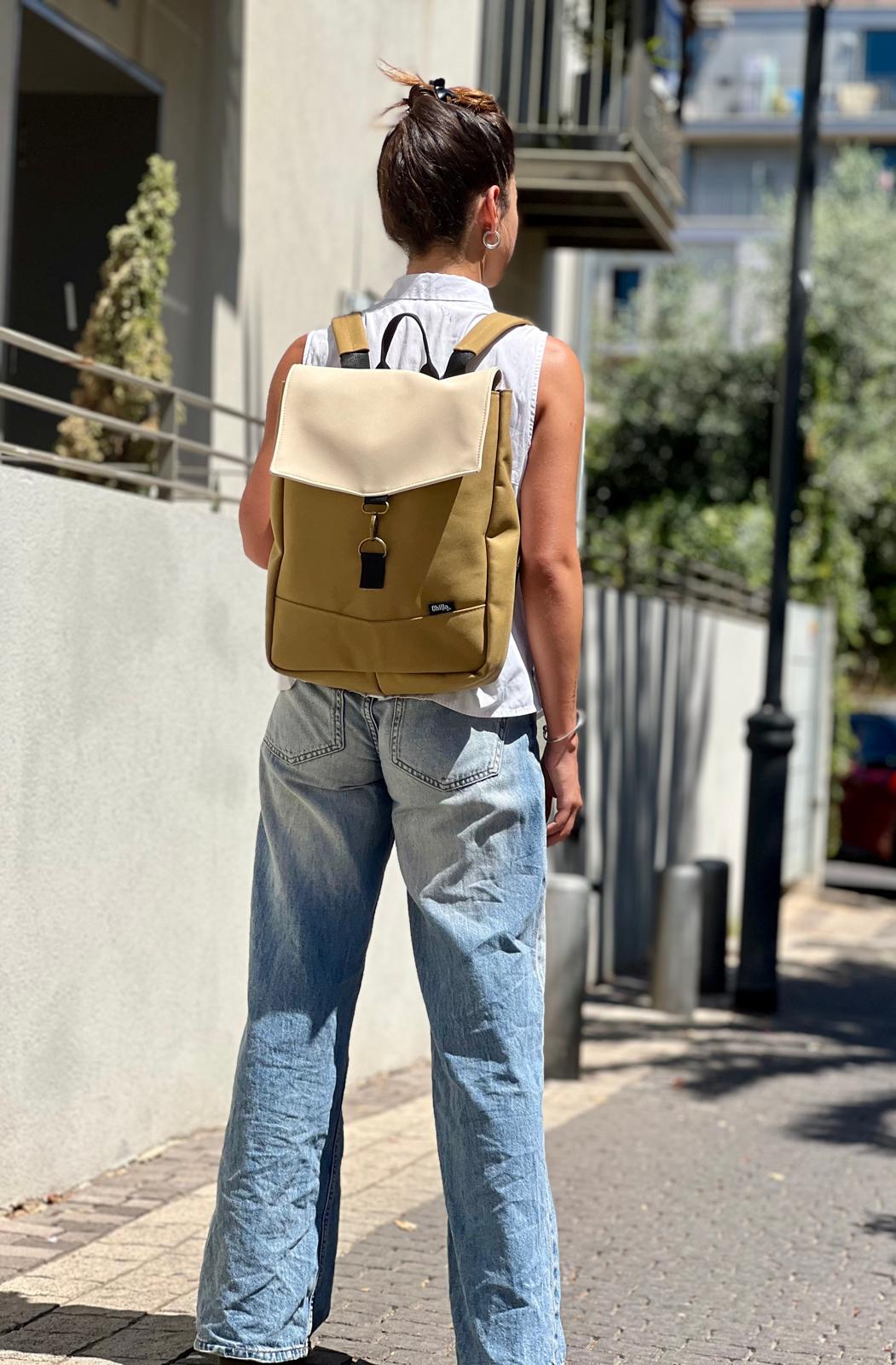 Mustard Canvas and Cream Nubuck Medium Students Backpack