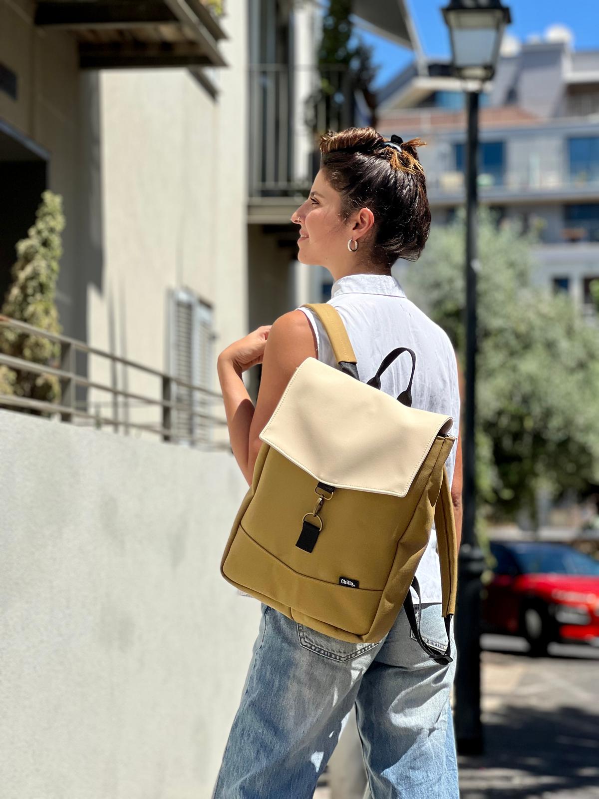 Mustard Canvas and Cream Nubuck Medium Students Backpack