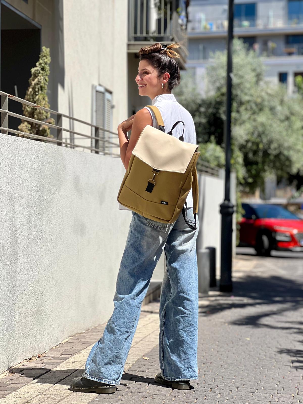 Mustard Canvas and Cream Nubuck Medium Students Backpack