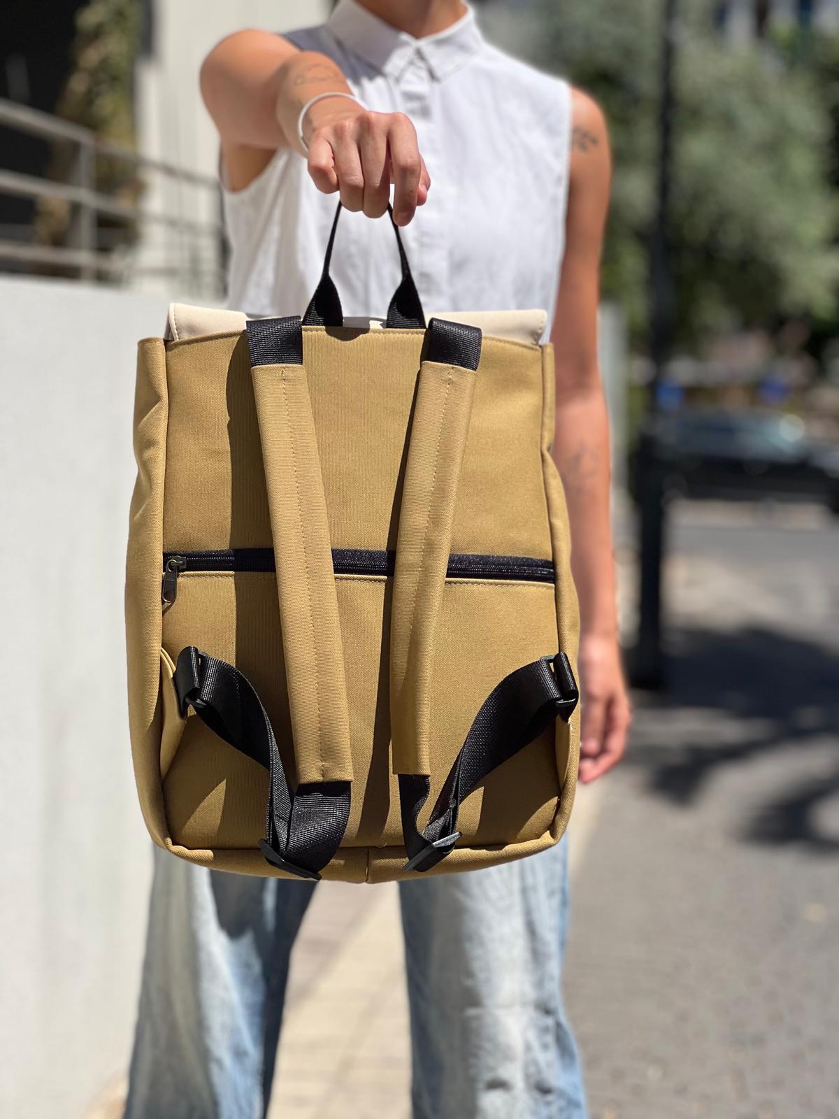 Mustard Canvas and Cream Nubuck Medium Students Backpack