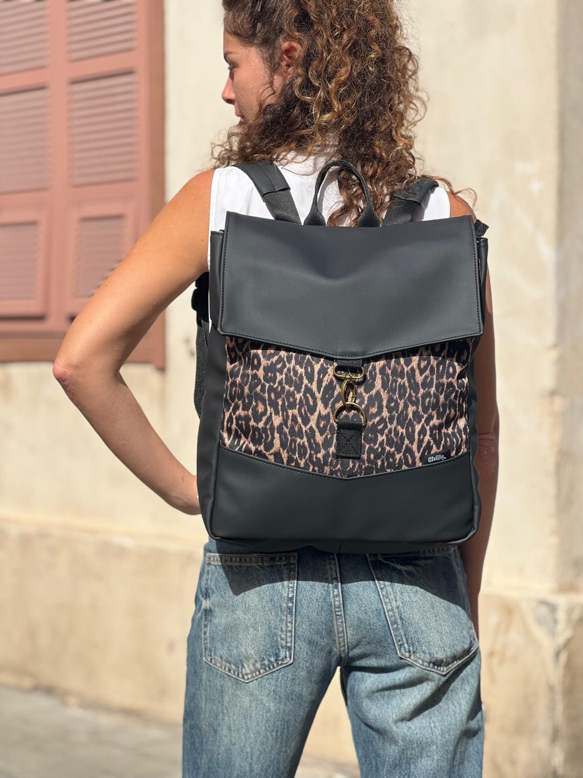 Black with Leopard Large Students Backpack