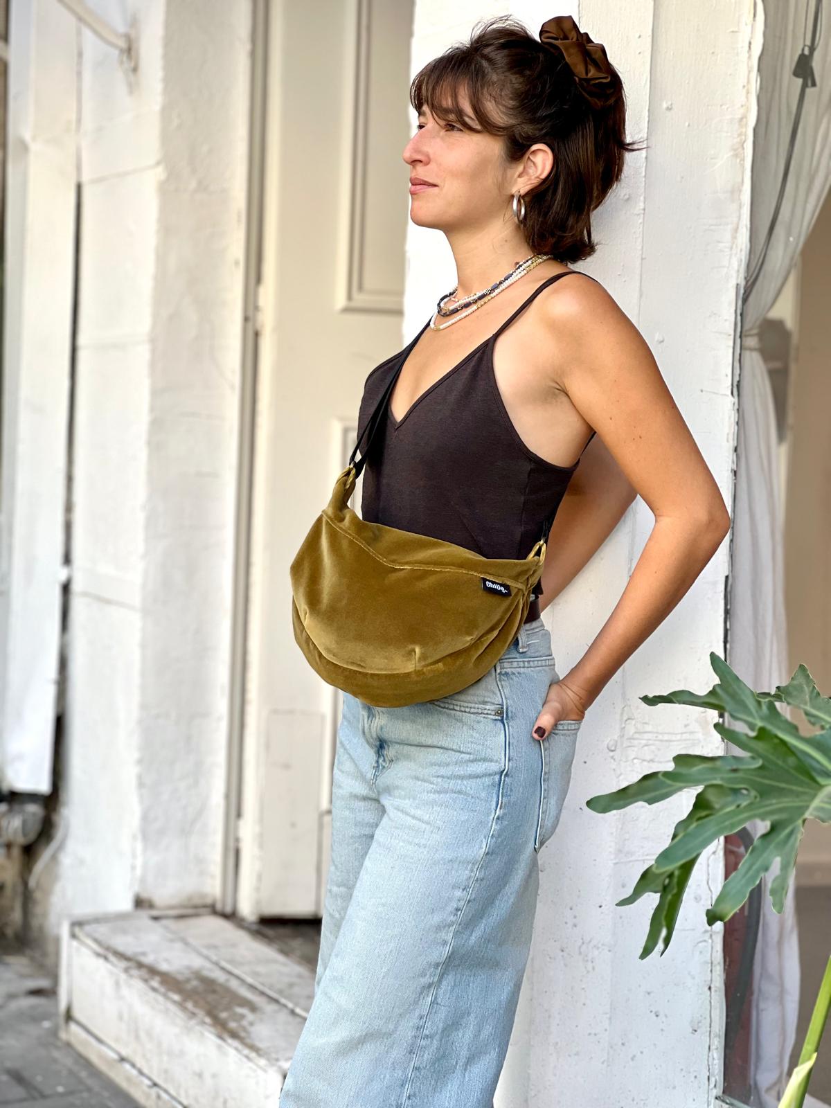 Mustard Velvet Vital Side Bag