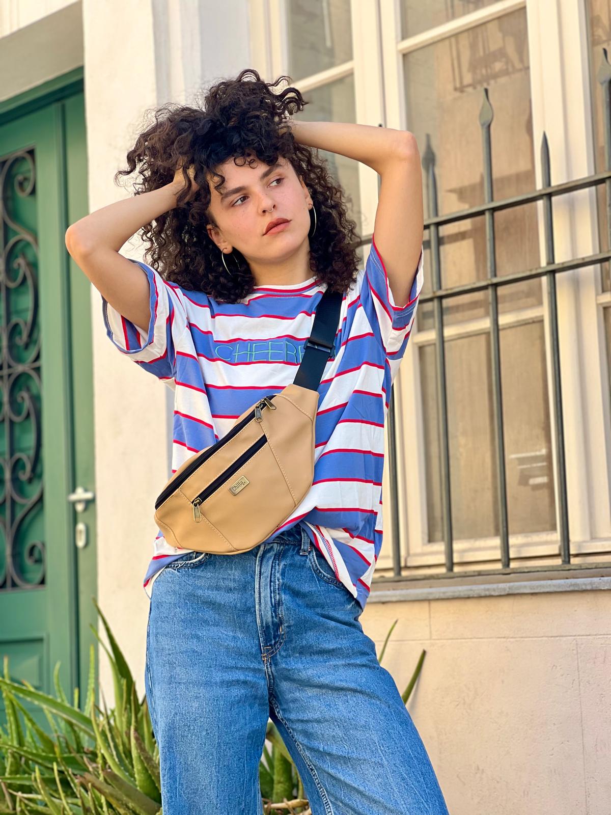 Large "Roni" Sand Faux Leather Fanny Pack