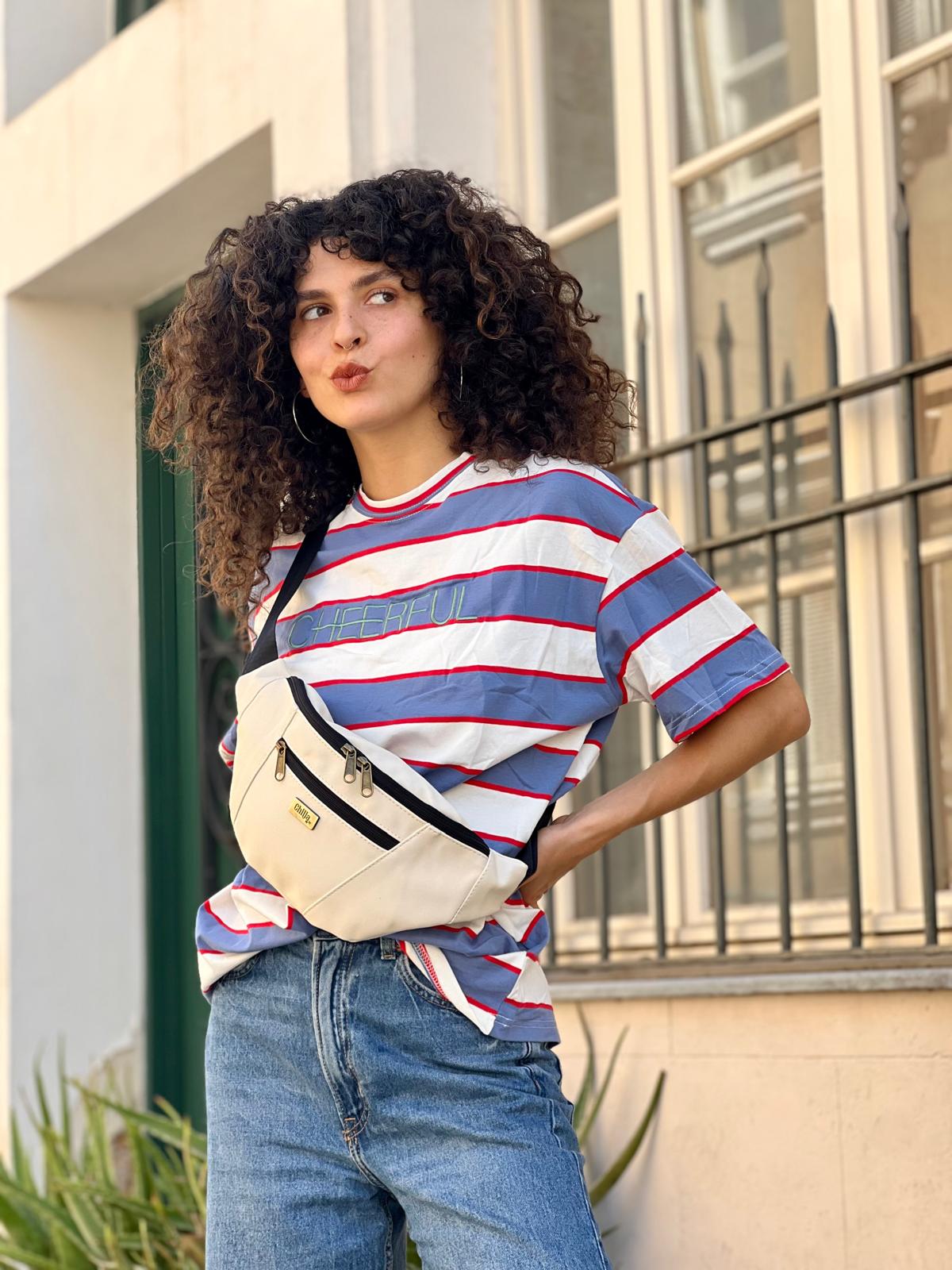 Large "Roni" Cream Canvas Fanny Pack