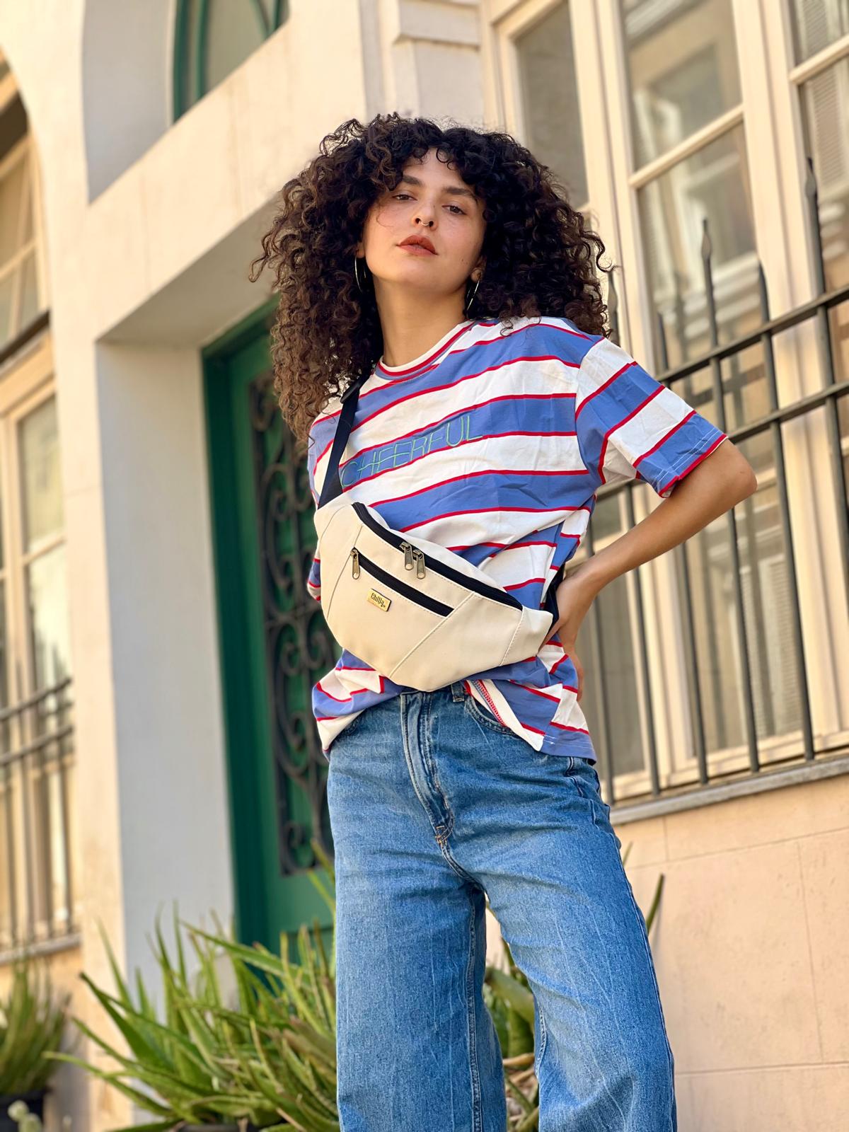 Large "Roni" Cream Canvas Fanny Pack