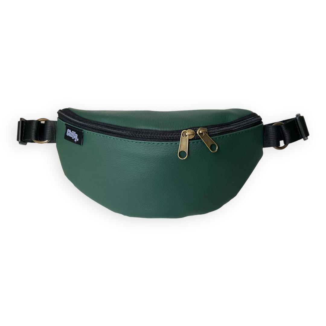 "Helga" Bottle Green Faux Leather Textured Fanny Pack