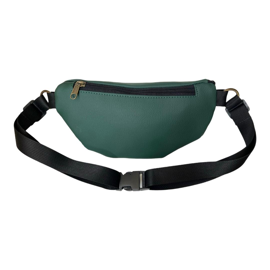 "Helga" Bottle Green Faux Leather Textured Fanny Pack