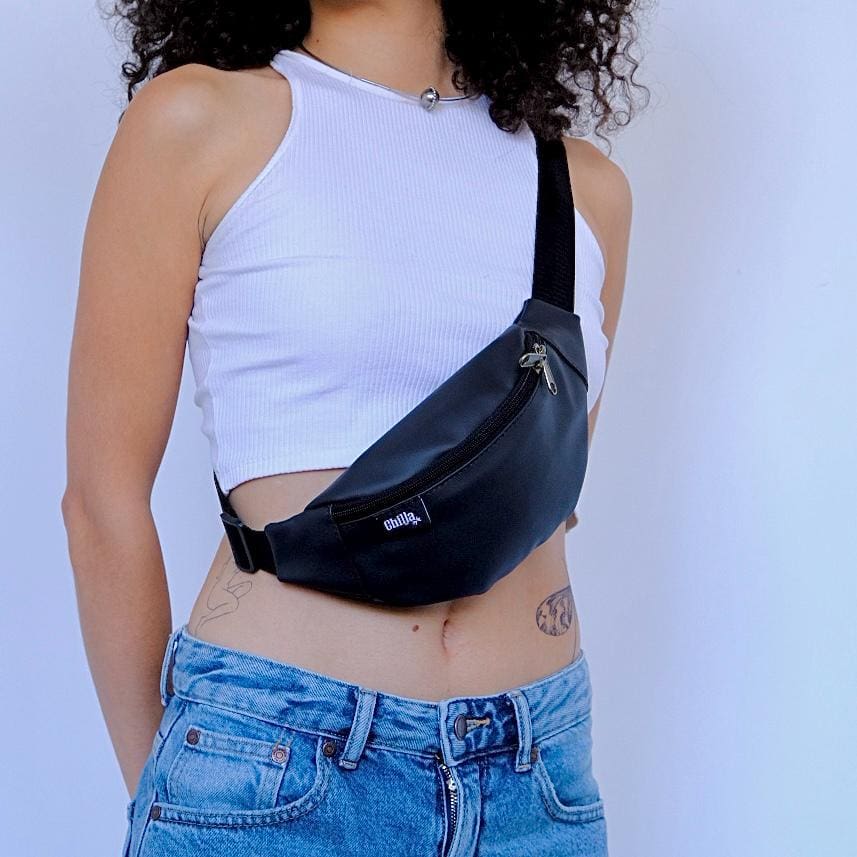 Black Faux Leather Roni Fanny Pack