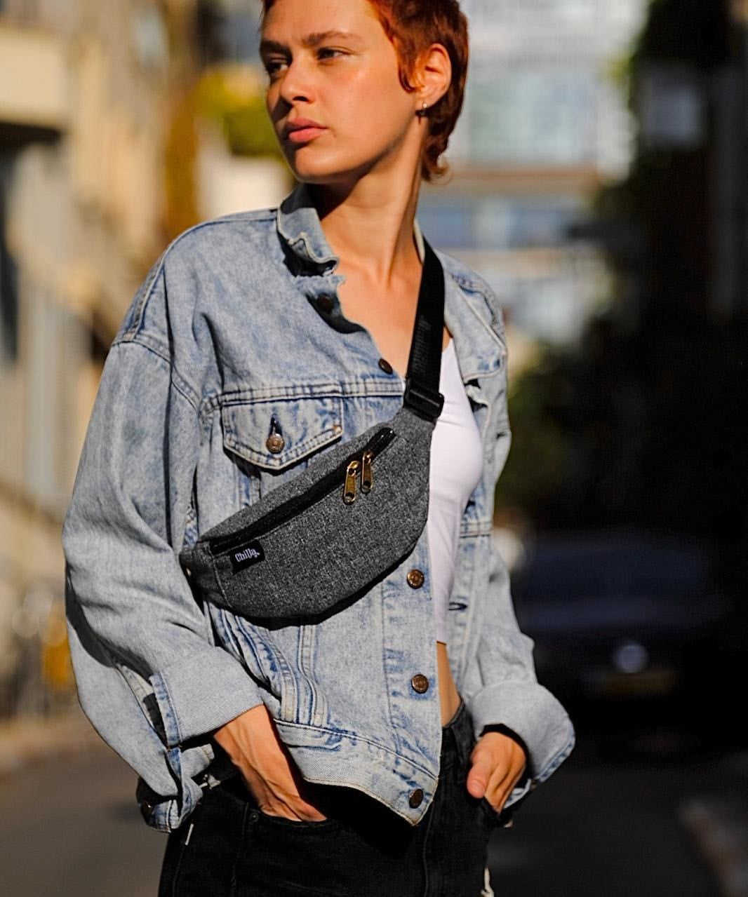 פאוץ' רוני אפור כהה קנבס