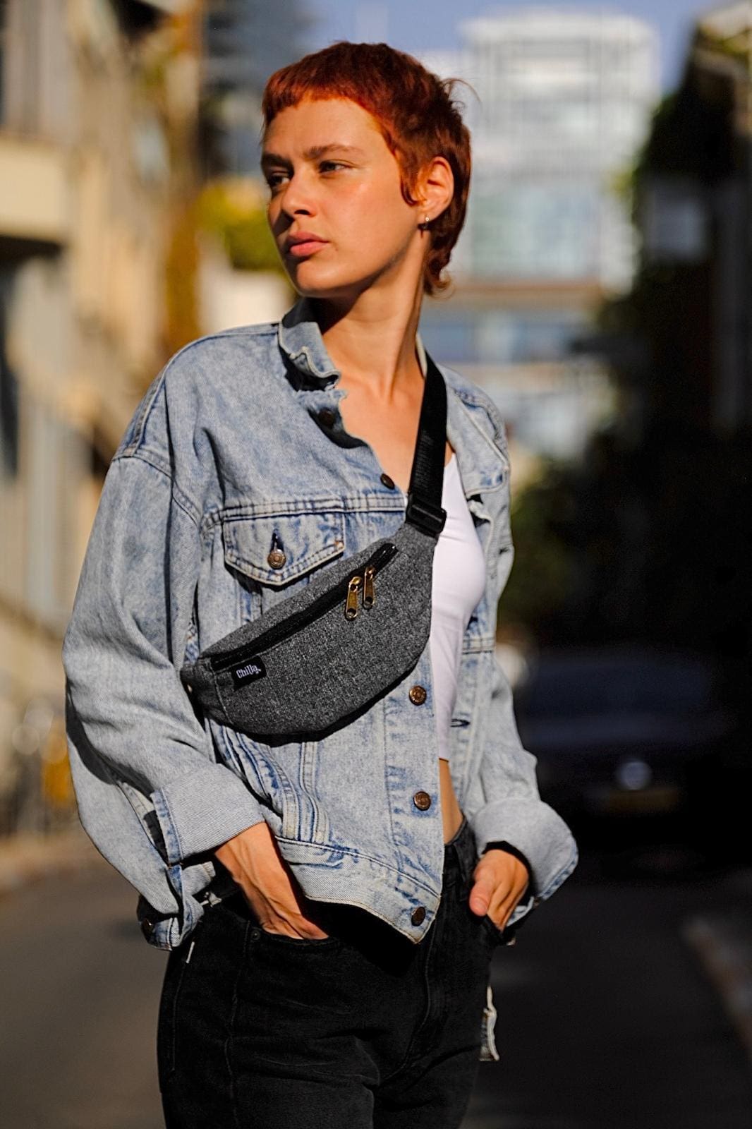 פאוץ' רוני אפור כהה קנבס