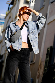 פאוץ' רוני אפור כהה קנבס