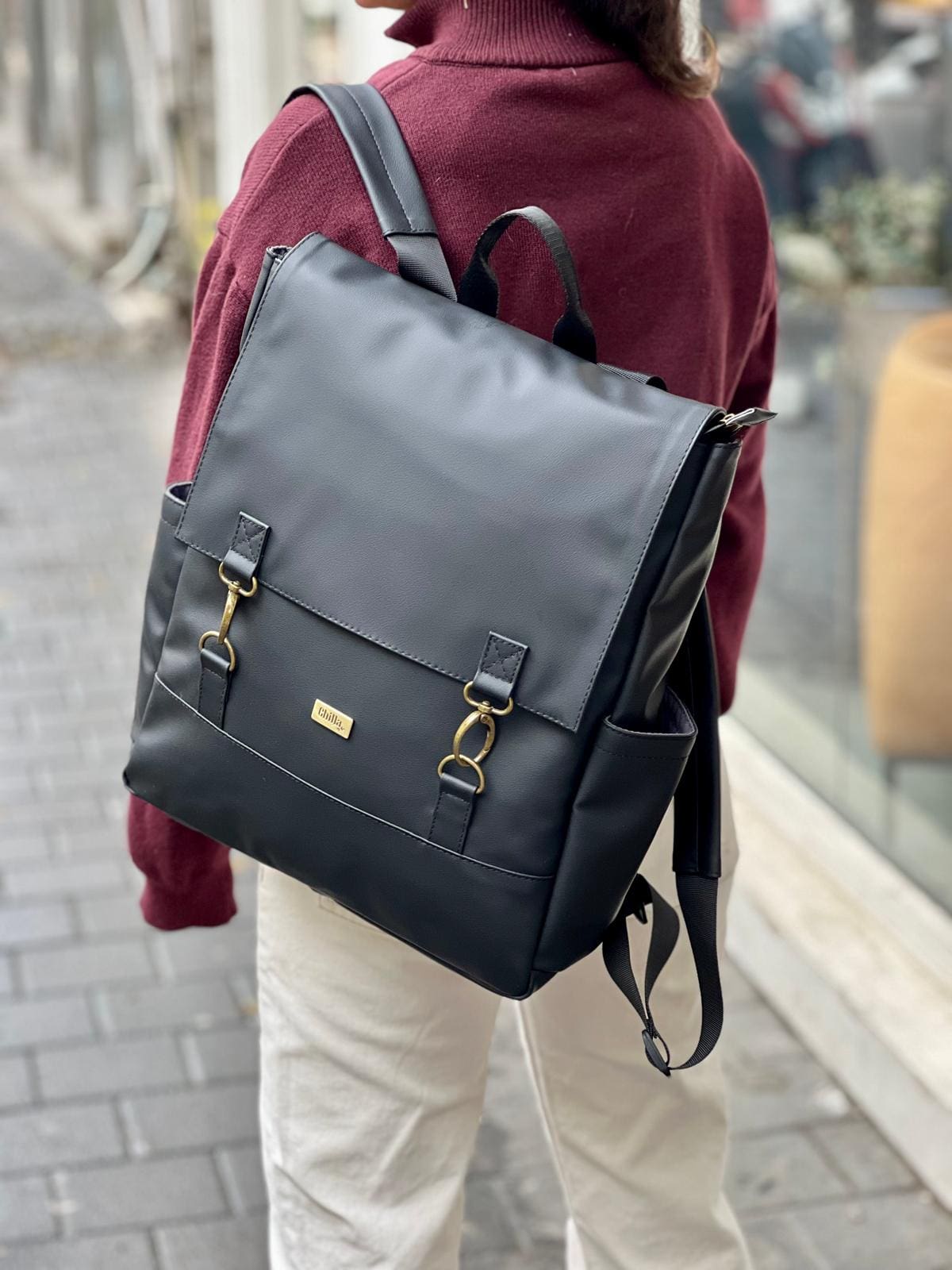 תיק גב Unicorn גדול שחור דמוי עור