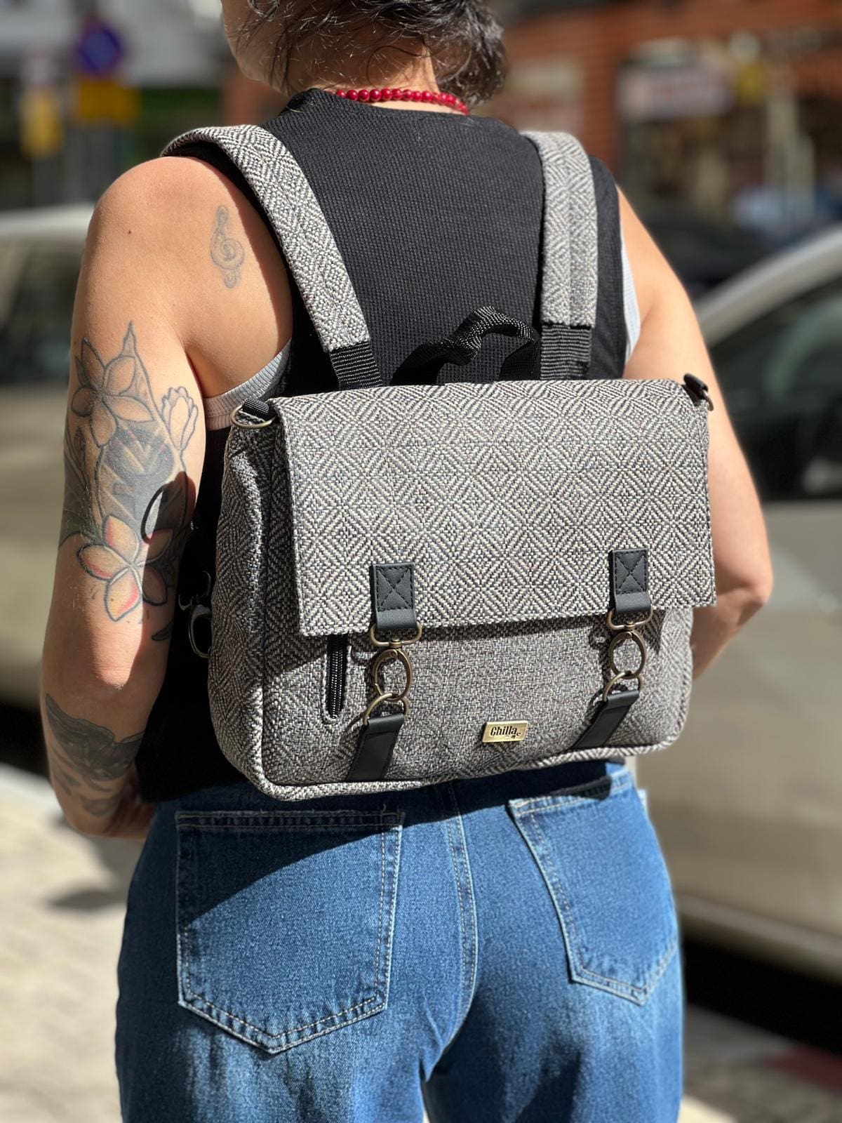 Gray Tweed Jaffa Backpack/Side Bag