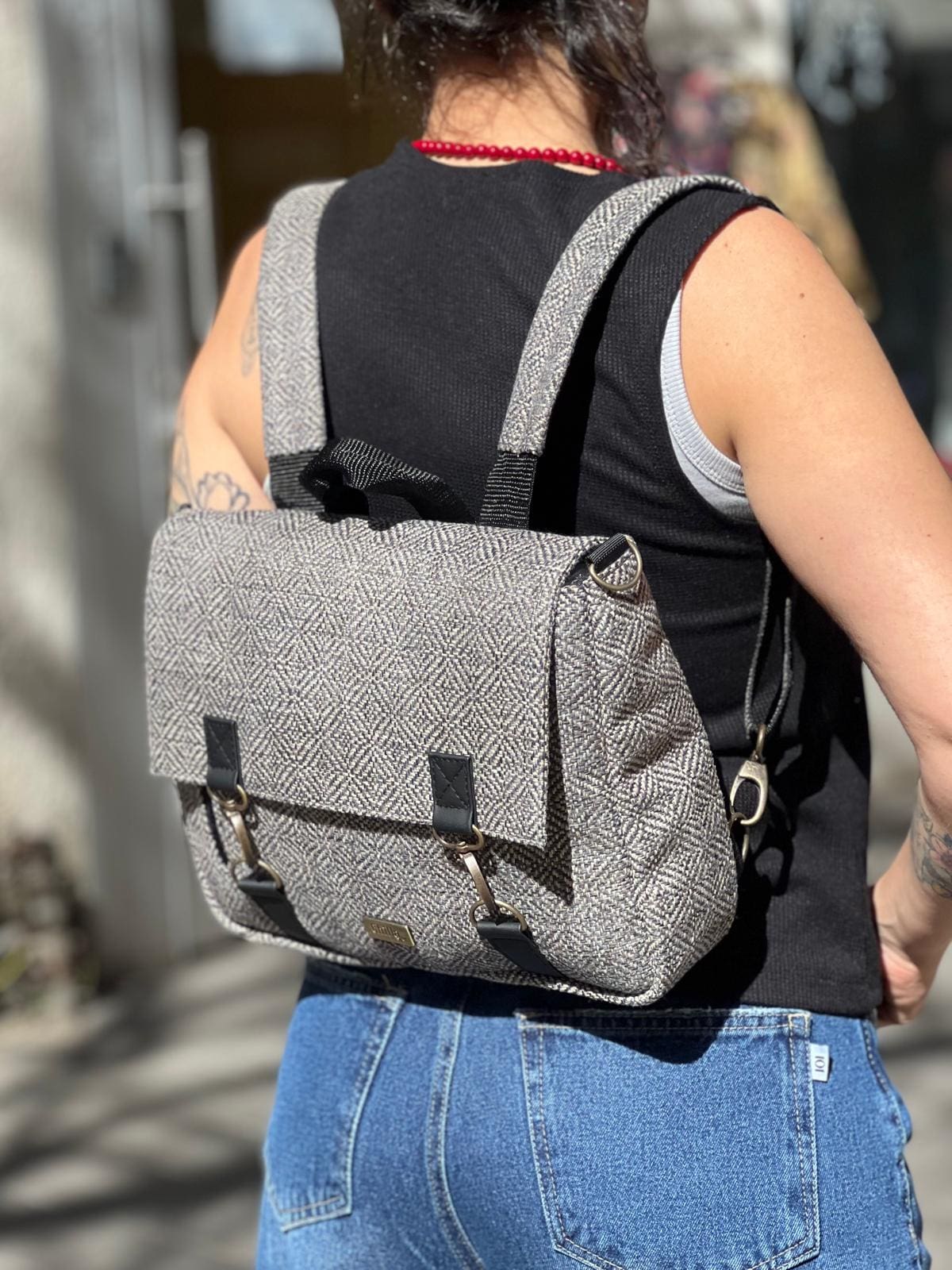 Gray Tweed Jaffa Backpack/Side Bag
