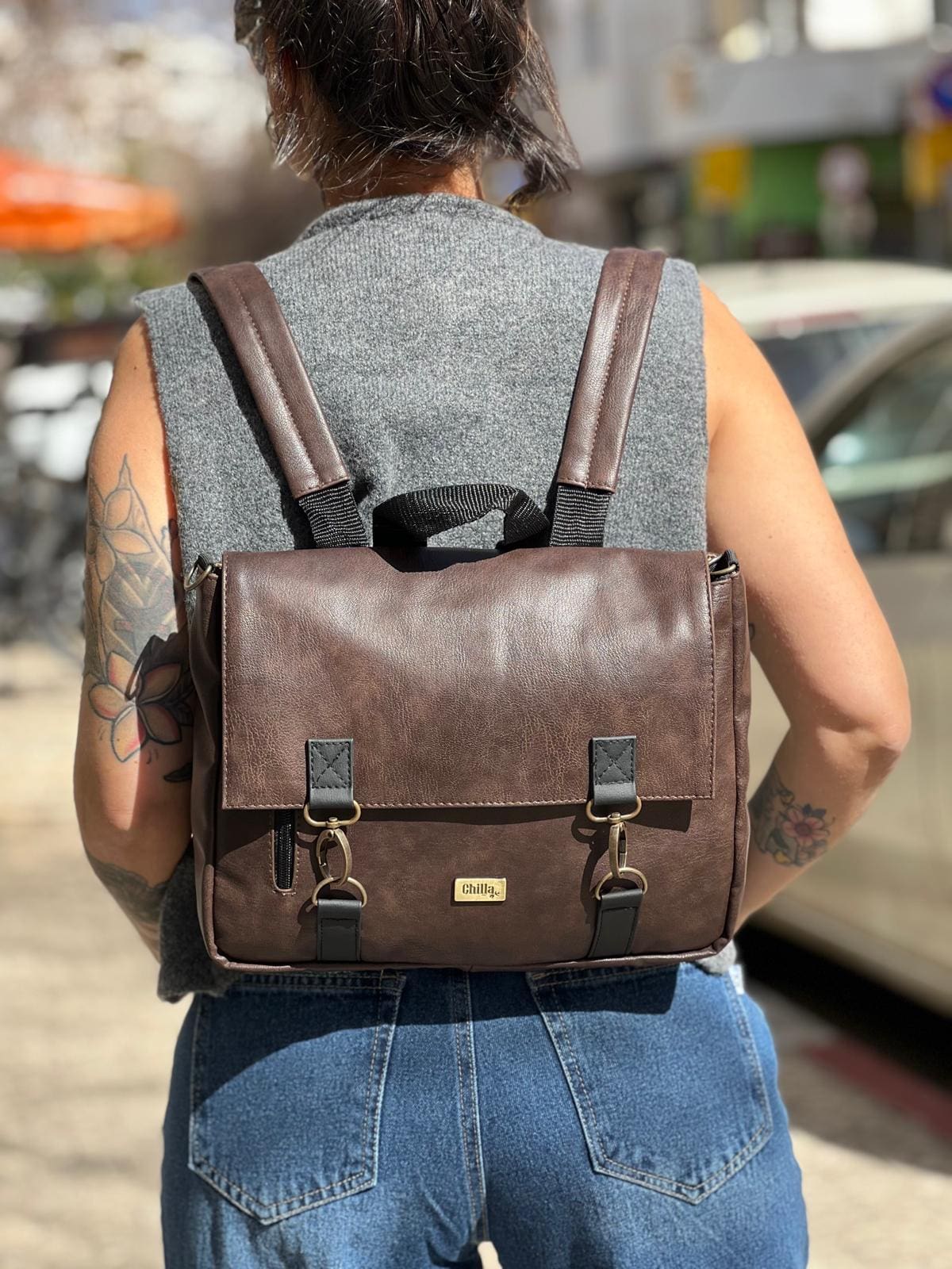Dark Brown Jaffa Backpack/Side Bag