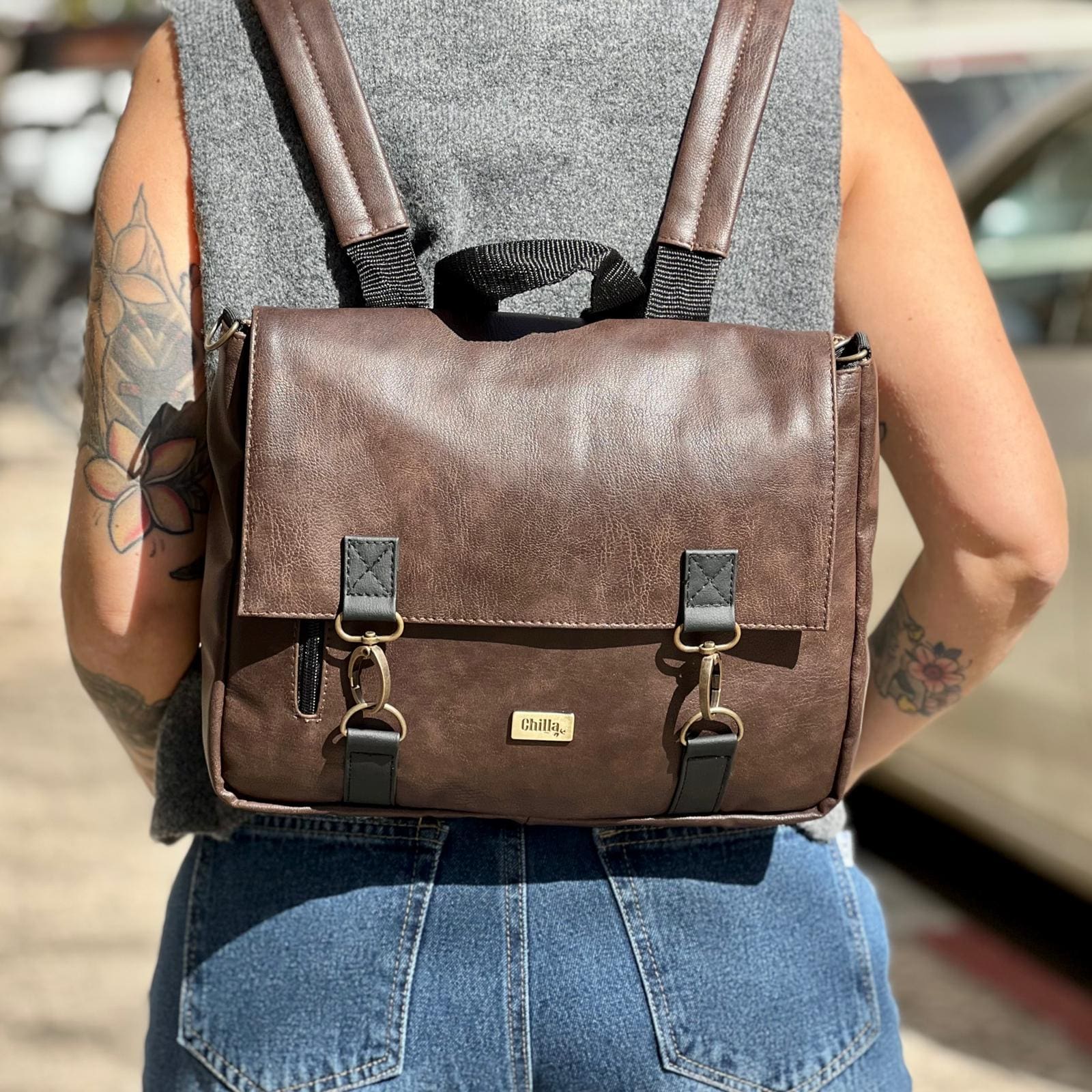 Dark Brown Jaffa Backpack/Side Bag