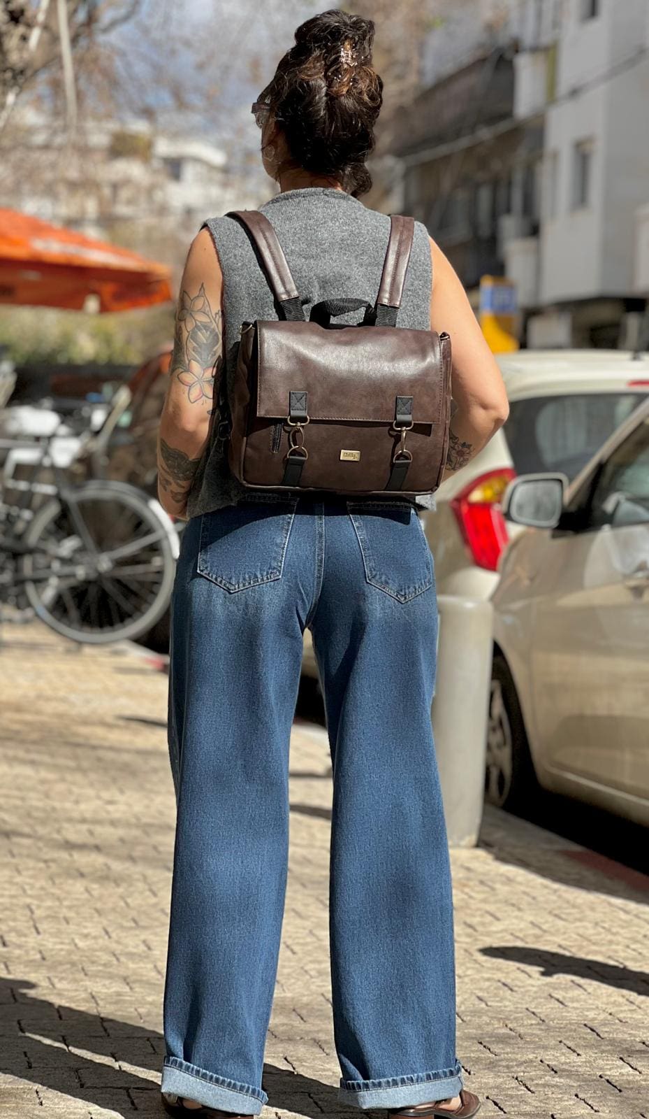 Dark Brown Jaffa Backpack/Side Bag