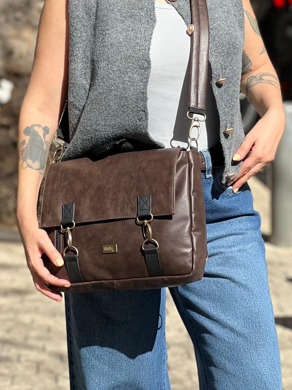 Dark Brown Jaffa Backpack/Side Bag