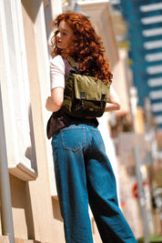 תיק גב/צד Jaffa ירוק עתיק קטיפה