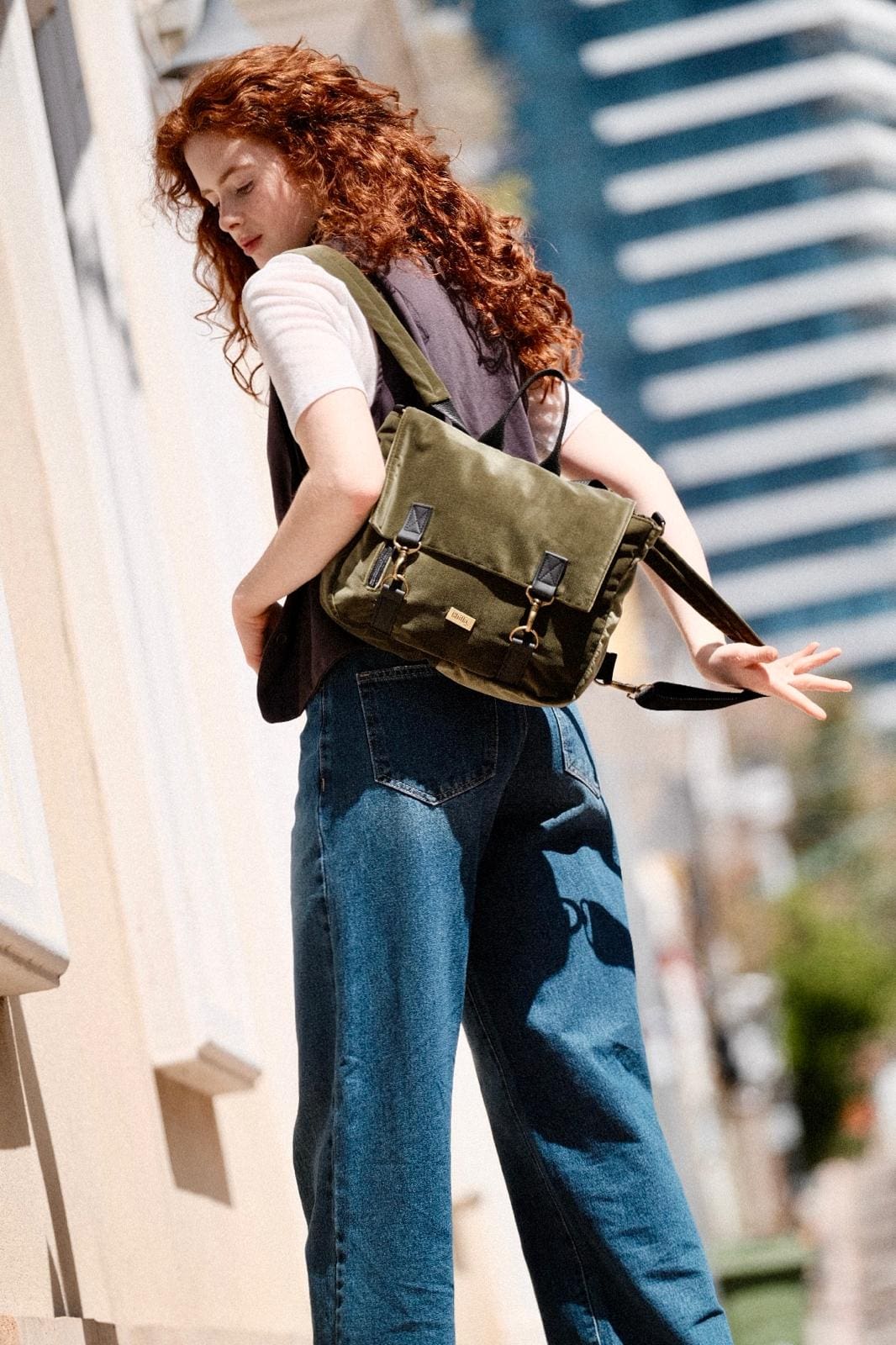 תיק גב/צד Jaffa ירוק עתיק קטיפה