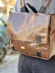 תיק גב/צד Jaffa גדול חום מבריק