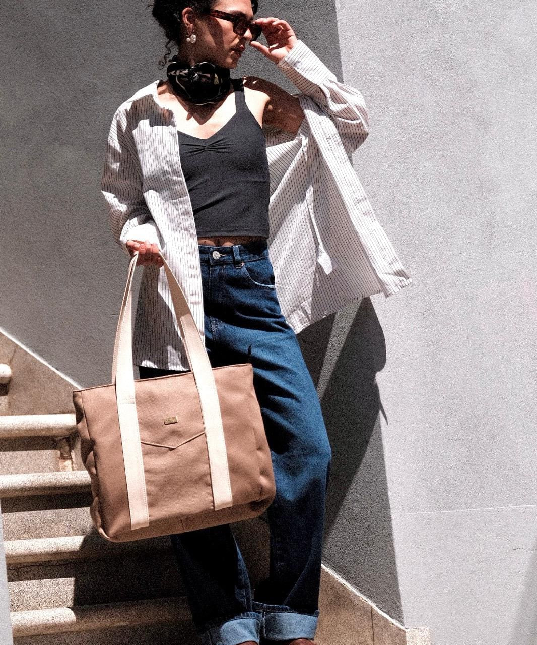 תיק צד גדול ללימודים NOKO חום בהיר קנבס