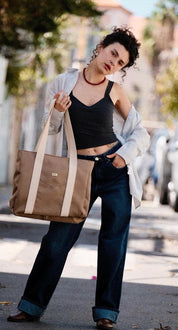 תיק צד גדול ללימודים NOKO חום בהיר קנבס