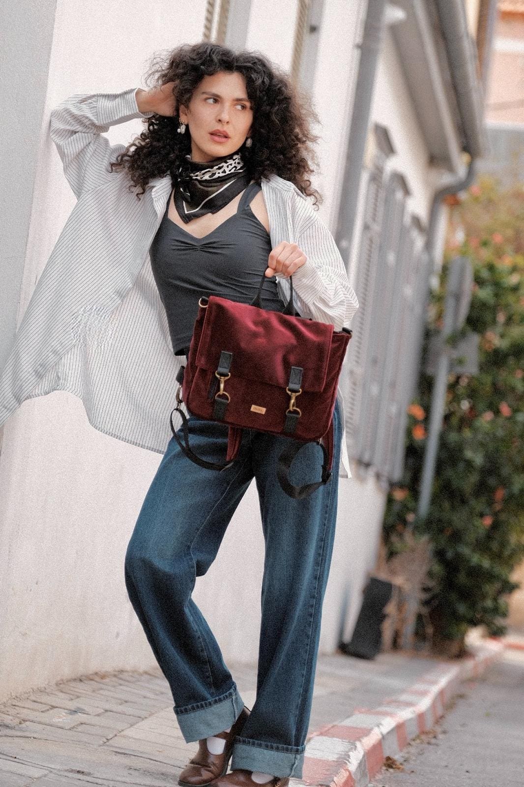 תיק גב/צד Jaffa בורדו קטיפה