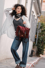 תיק גב/צד Jaffa בורדו קטיפה