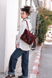 תיק גב/צד Jaffa בורדו קטיפה