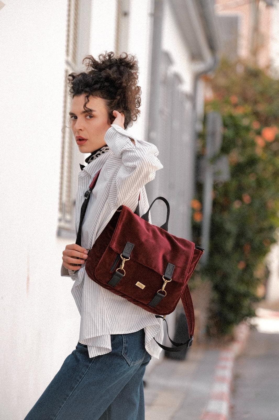 תיק גב/צד Jaffa בורדו קטיפה