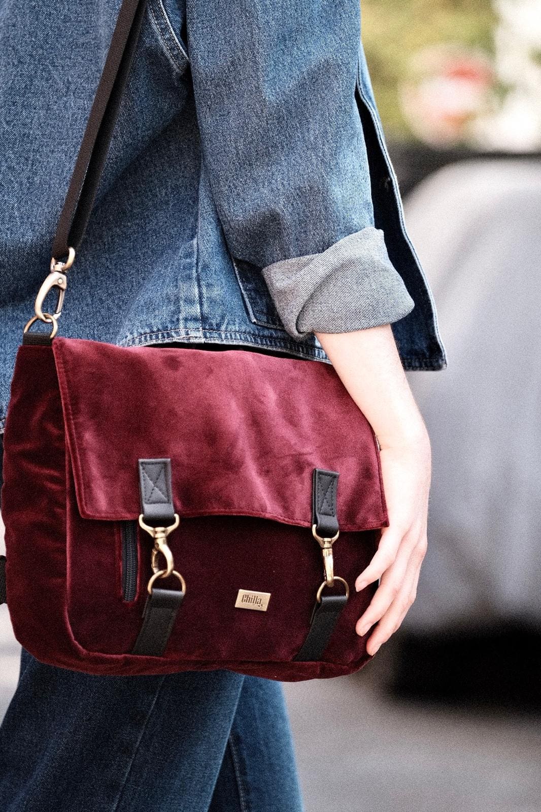 תיק גב/צד Jaffa בורדו קטיפה