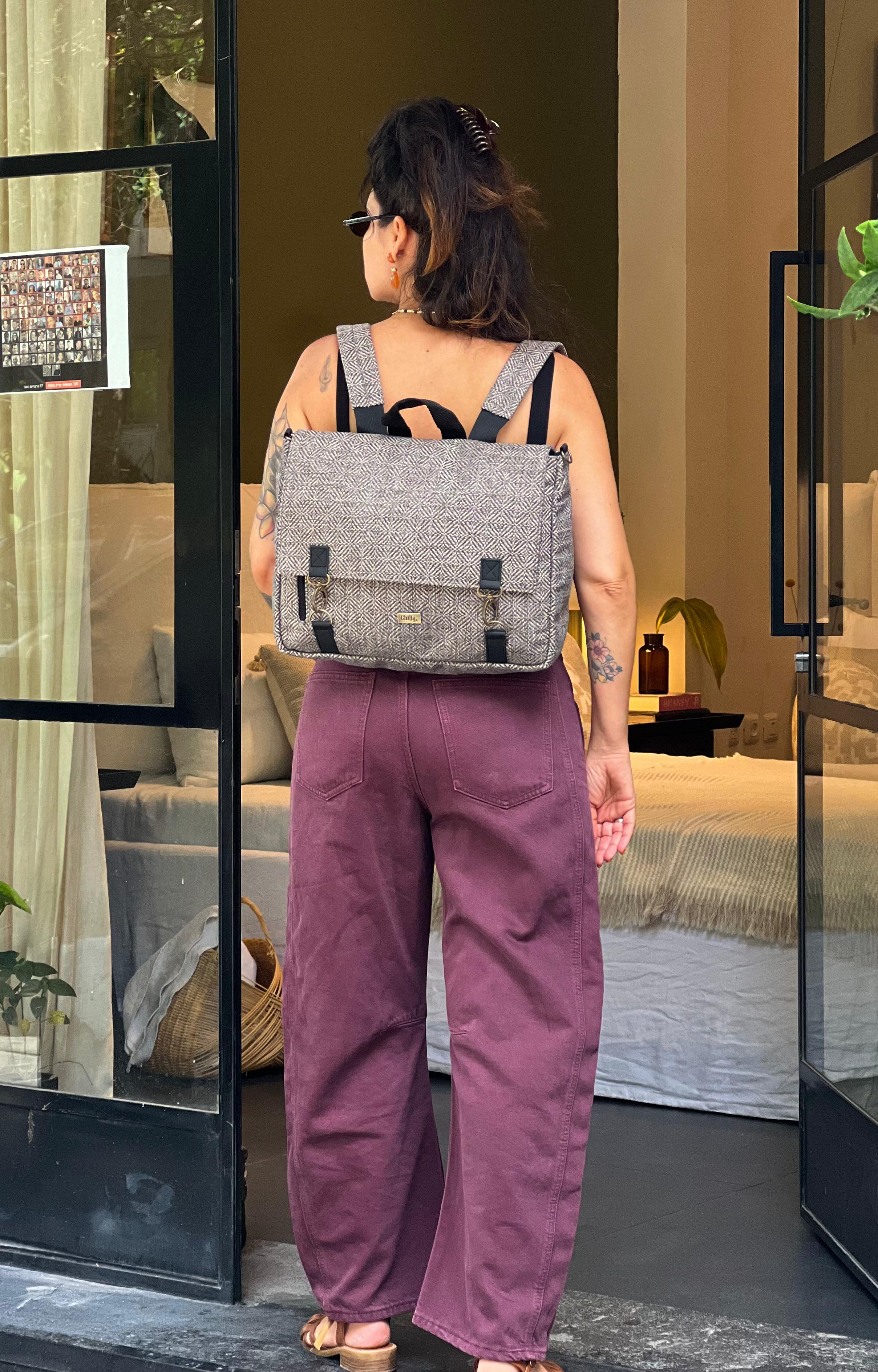 Large Gray Tweed Jaffa Side/Backpack