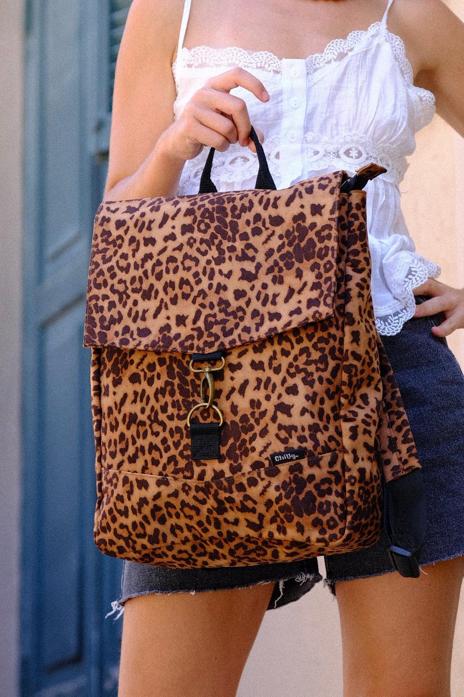 New Leopard Suede-Like Medium Students Backpack