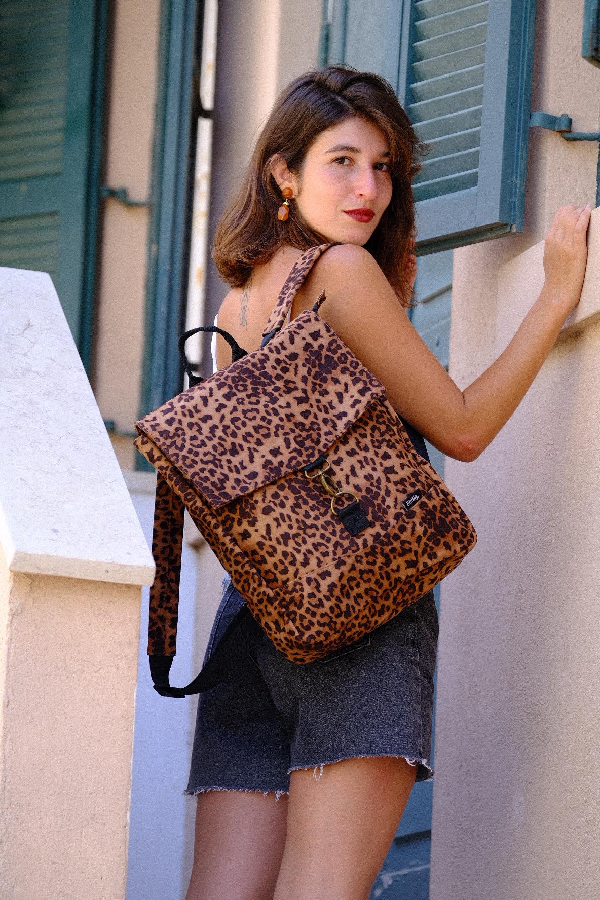 New Leopard Suede-Like Medium Students Backpack