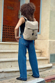 Cream Suede Like Medium Students Backpack