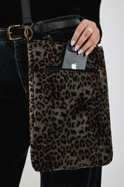 Grey Leopard Print Laptop Case with Removable Strap