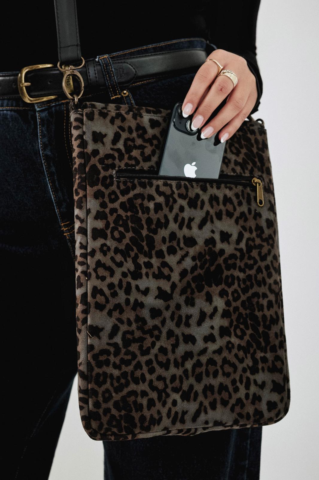 Gray Leopard Laptop Case with a Removable Strap
