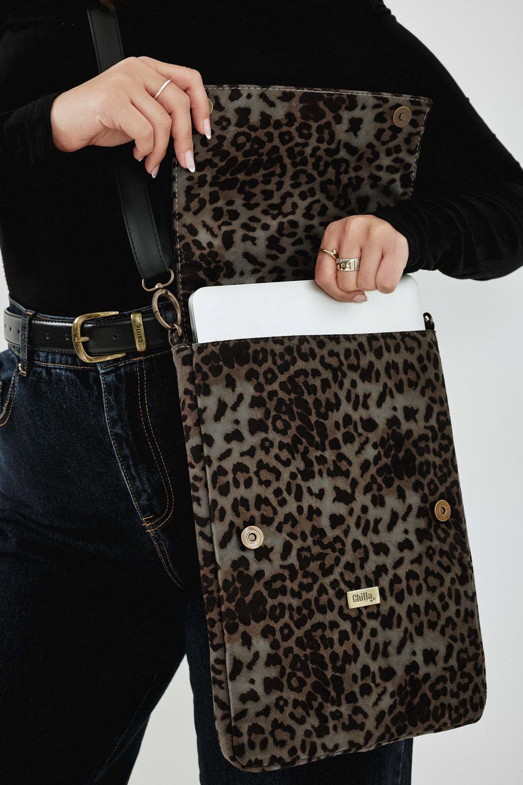 Grey Leopard Print Laptop Case with Removable Strap