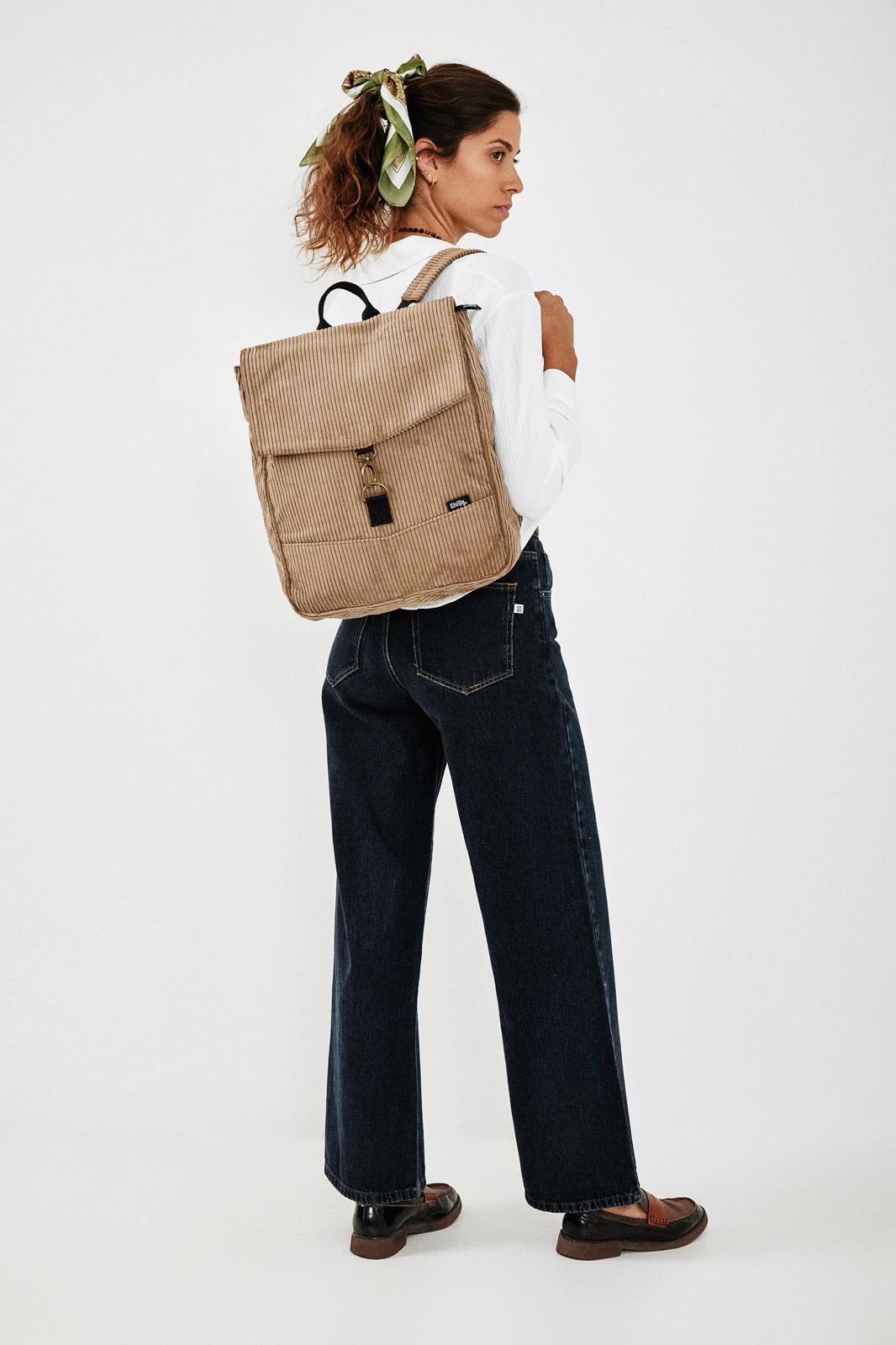 Light Brown Corduroy Large Students Backpack