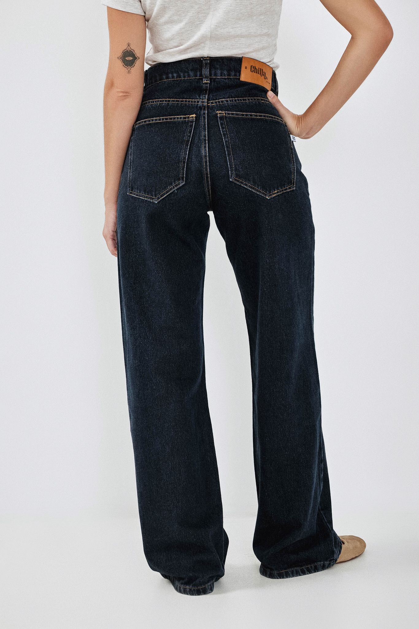 Dark Blue Wide Leg Long Jeans