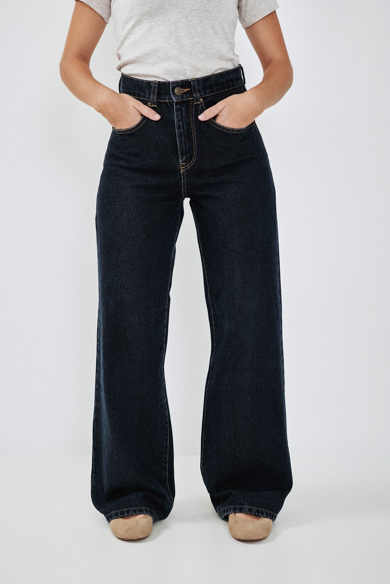Dark Blue Wide Leg Long Jeans