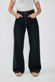 Dark Blue Wide Leg Long Jeans