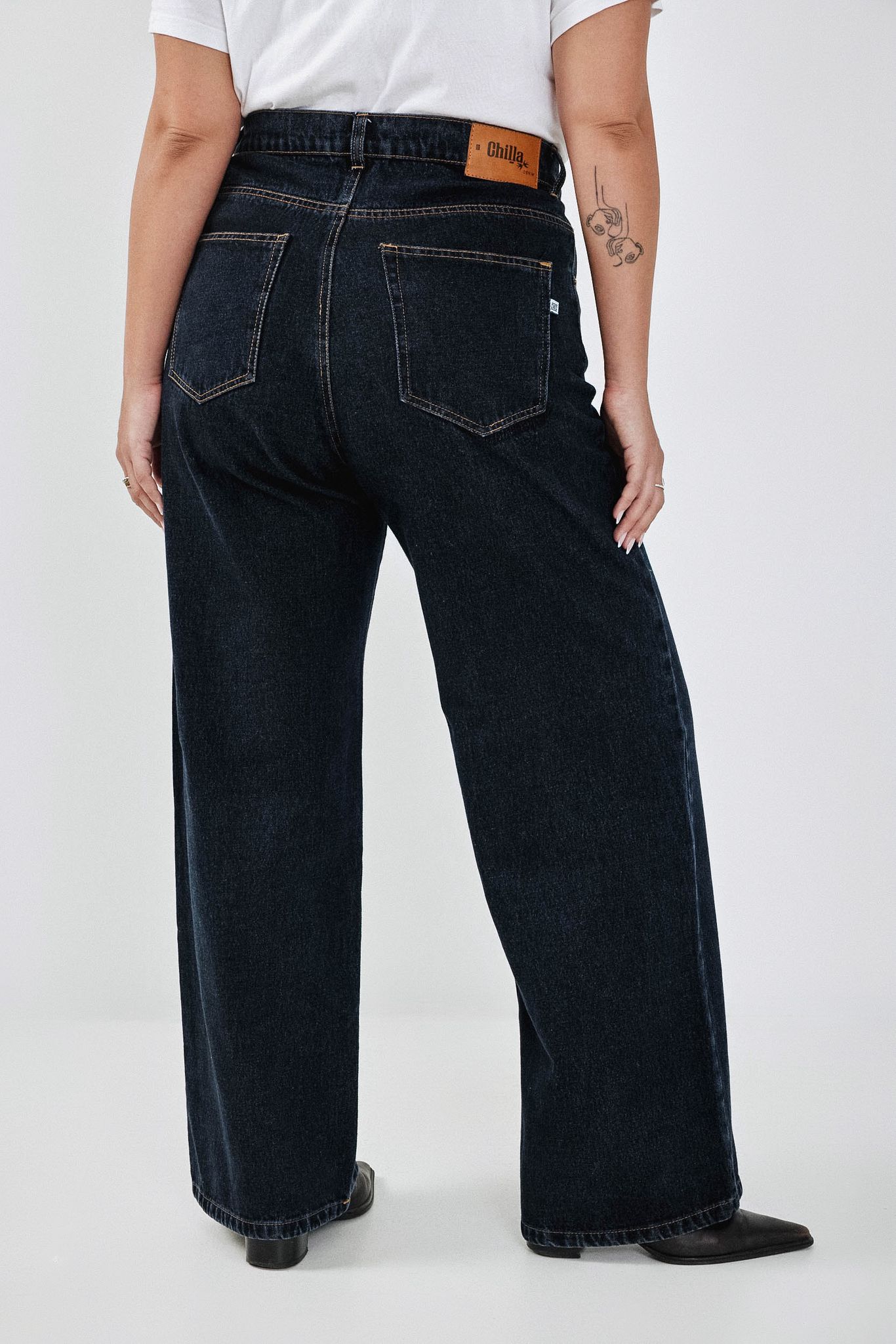 Dark Blue Wide Leg Long Jeans