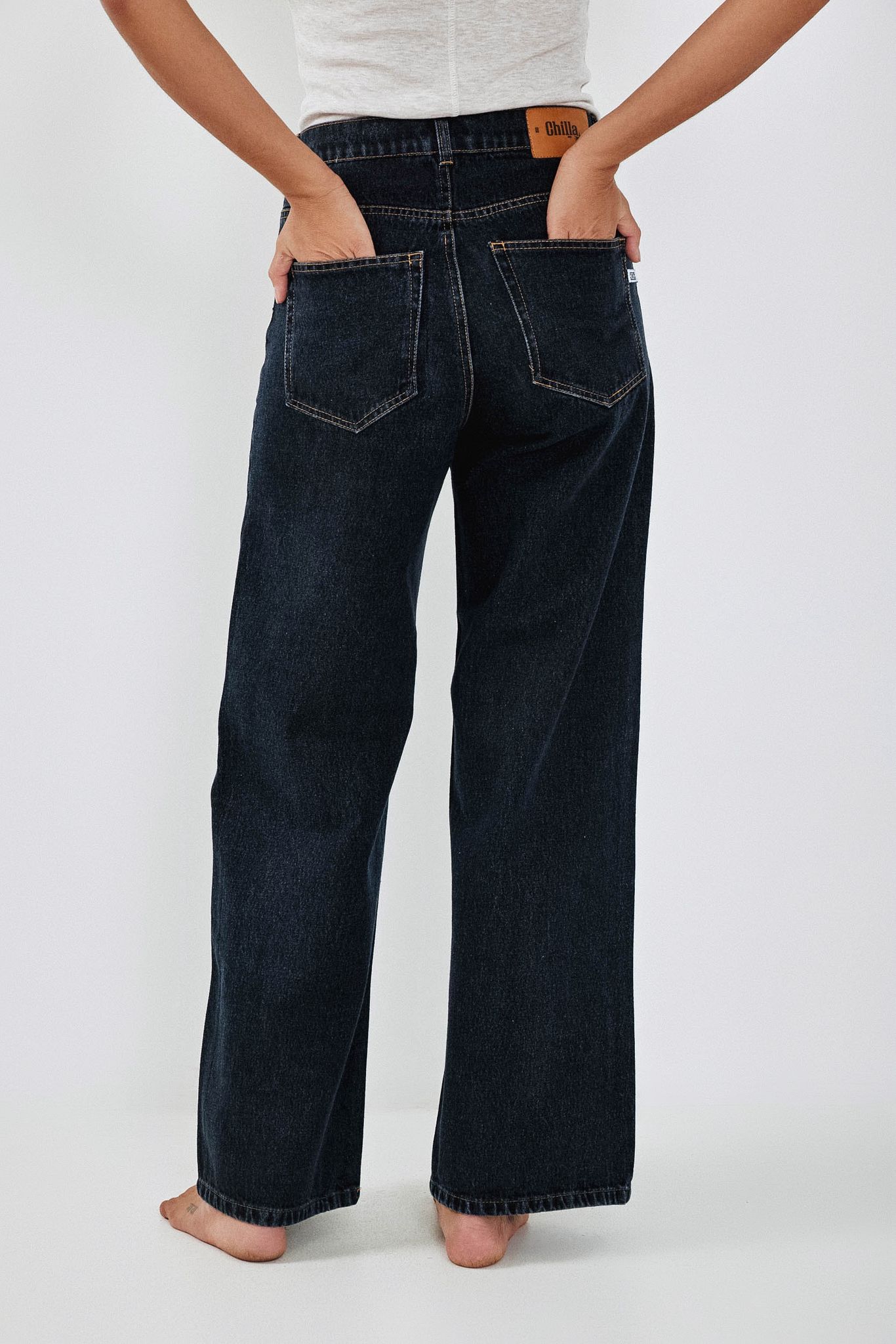 Dark Blue Wide Leg Long Jeans