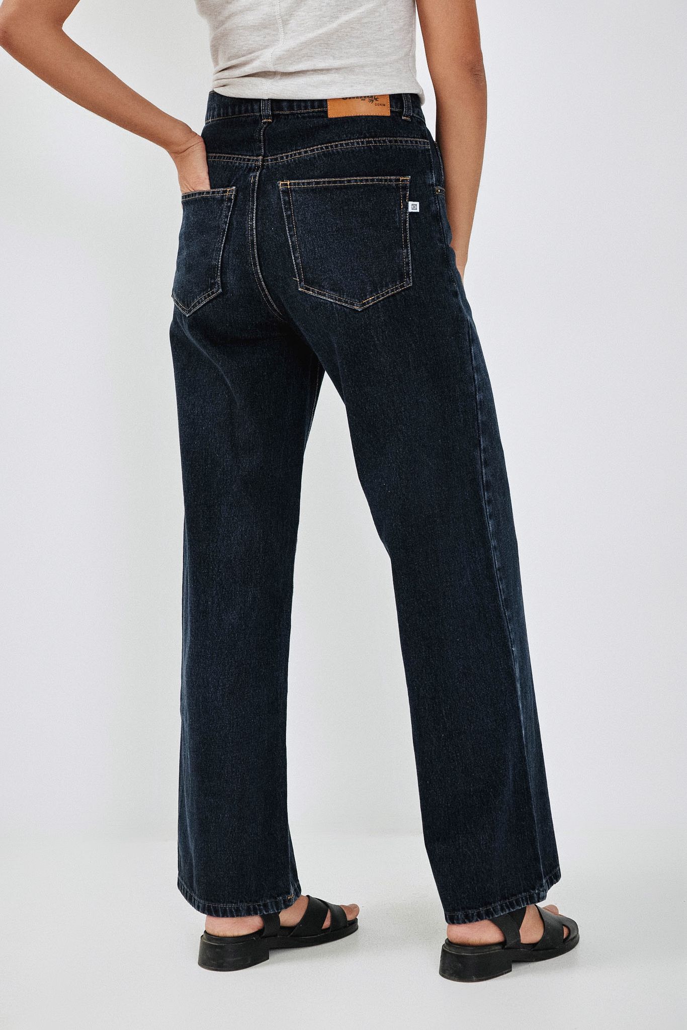 Dark Blue Wide Leg Long Jeans