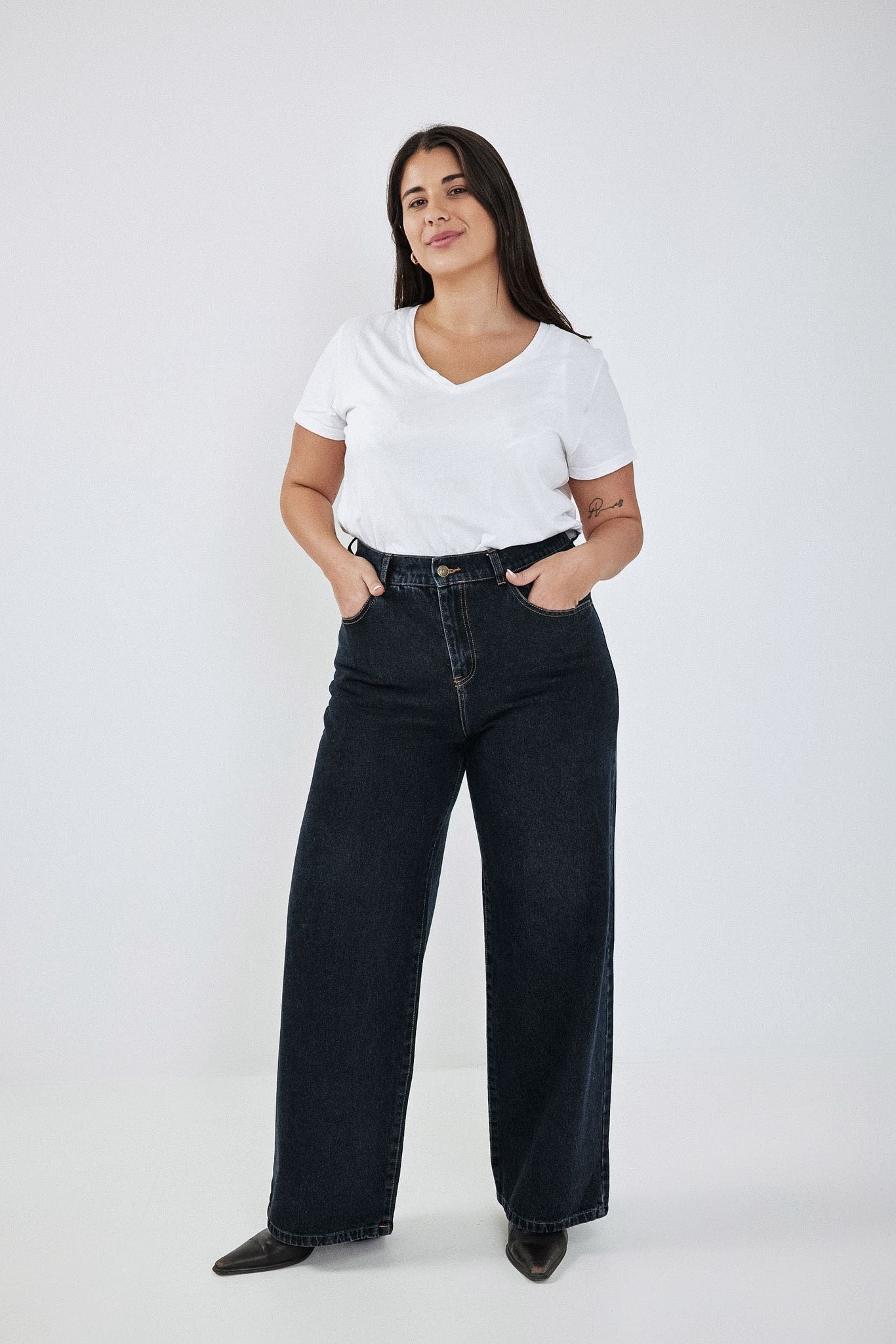Dark Blue Wide Leg Long Jeans