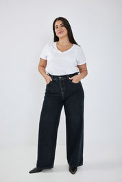Dark Blue Wide Leg Long Jeans