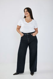 Dark Blue Wide Leg Long Jeans
